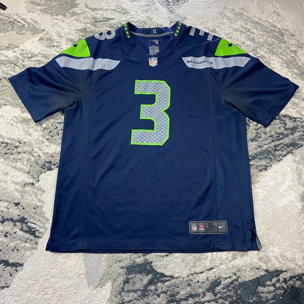 Seattle Seahawks Jersey Mens XL Navy Blue Russell Wilson #3 Nike Football NFL